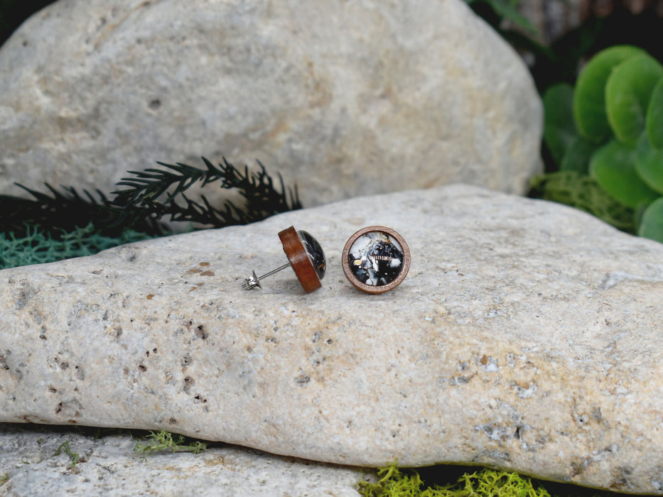 Wood Stud Earrings With Resin Cabochon #367
