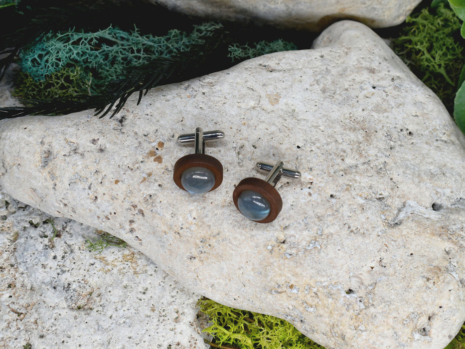 Wood Cufflinks with Labradorite Stone #176