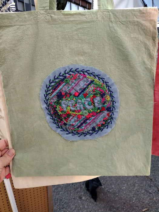 Hand embroidered tote bag - Peace Love & Butterflies collection