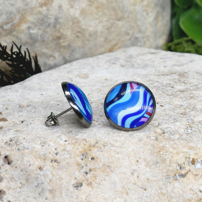 Stud Earrings With Resin Cabochon #451
