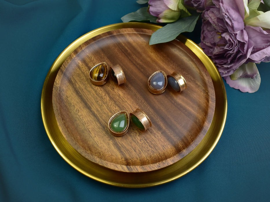 Ear Tunnels 25mm with Stones | Pair | Ear Plugs | Gauge Earrings | Gauged Plugs | Resin #337
