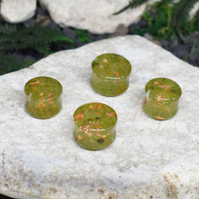 Ear Tunnels 16-18mm Epidote | Pair | Ear Plugs | Gauge Earrings | Gauged Plugs | Resin #133