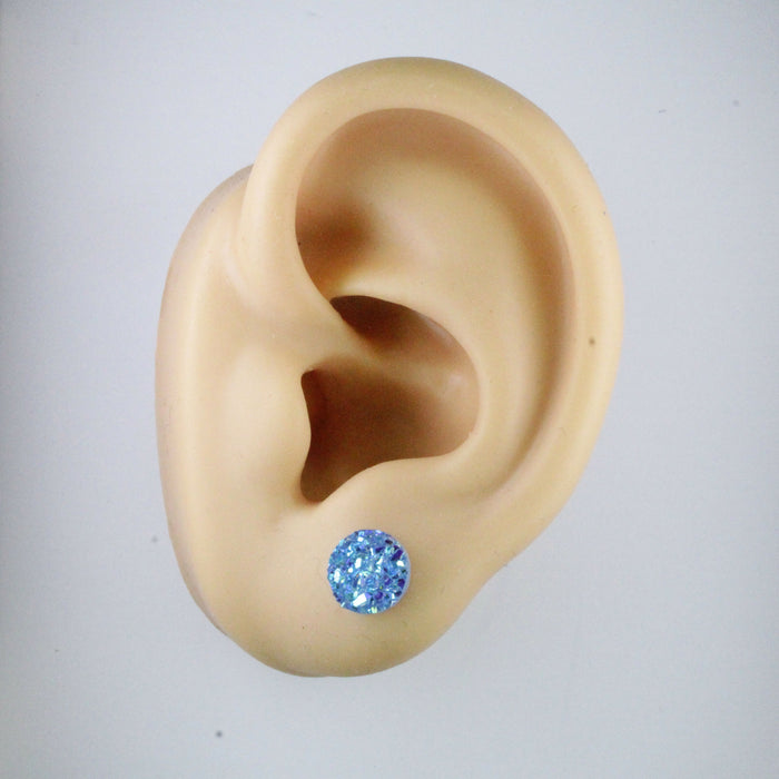 Magnetic_Clip_On_Invisible_Clipon_Stud_Pierced_Nonpierced_Earring_Earrings_Ear_FlatBack_Flat_Back_Blue_Irridescent_Druzy_Resin_8mm