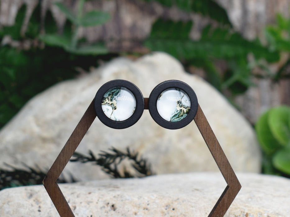 Wood Stud Earrings With Glass Cabochon #207