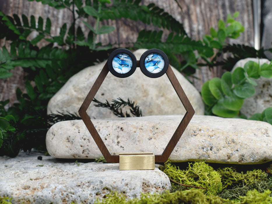 Wood Stud Earrings With Glass Cabochon #206