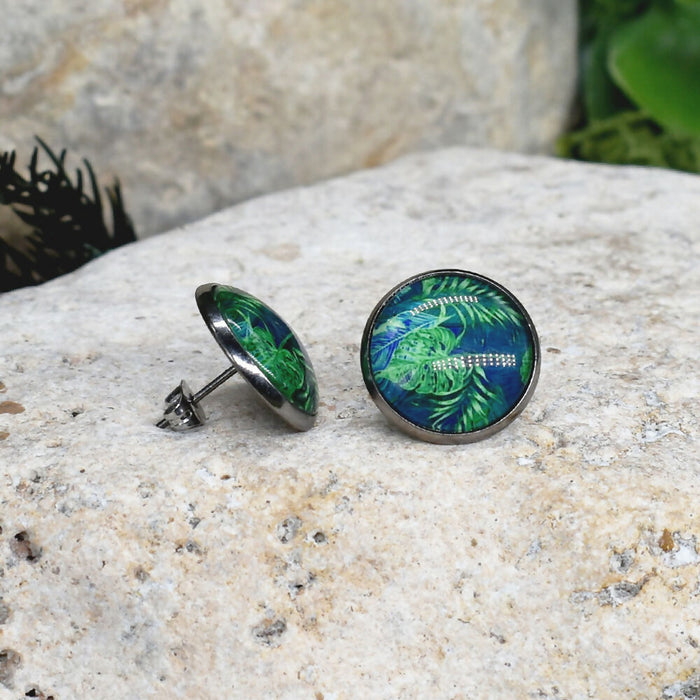 Stud Earrings With Resin Cabochon #436