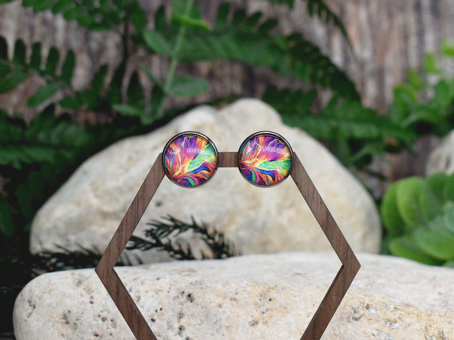 Stud Earrings With Resin Cabochon #423