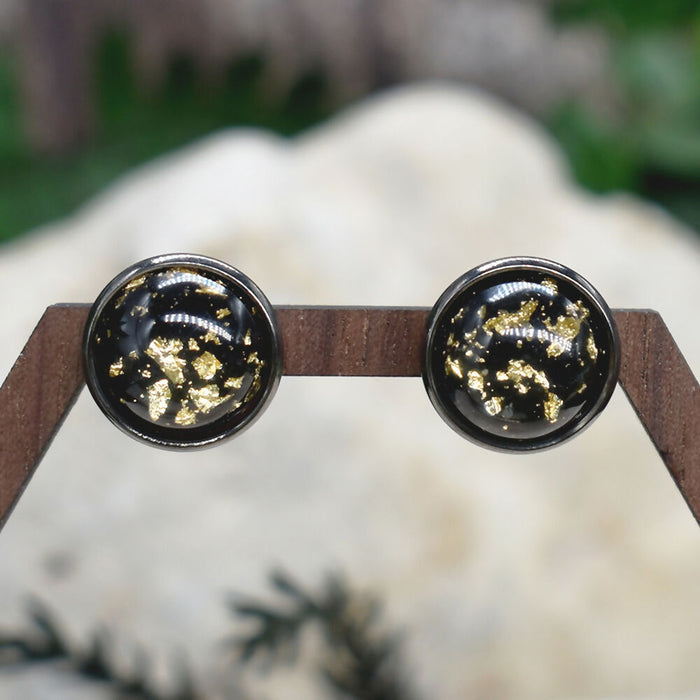 Black Stud Earrings With Resin Cabochon #136