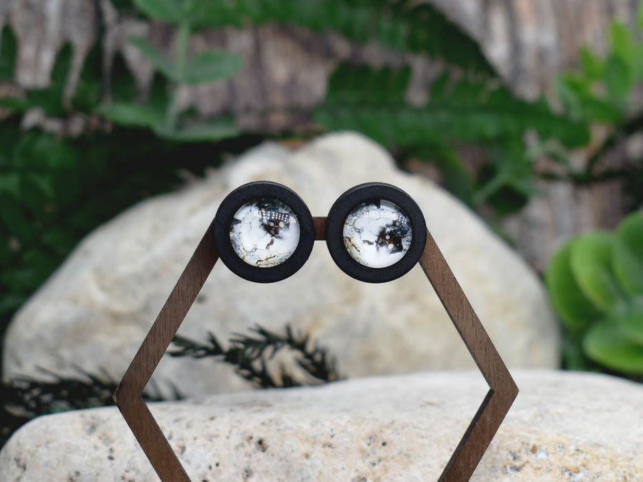 Wood Stud Earrings With Glass Cabochon #236