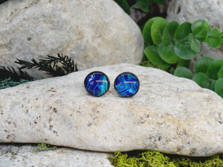 Black Steel Cufflinks with Abstract Glass #235