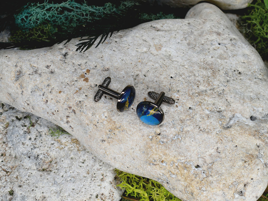 Black Steel Cufflinks with Abstract Glass #207