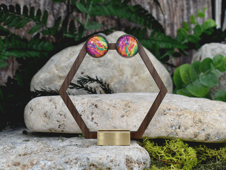 Stud Earrings With Resin Cabochon #421