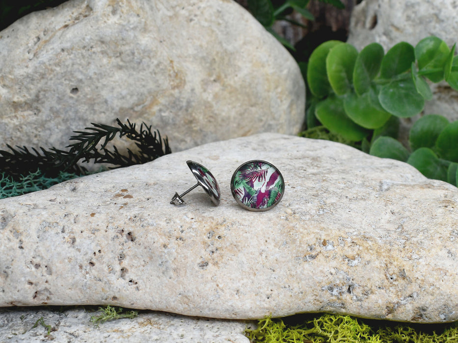 Stud Earrings With Resin Cabochon #428