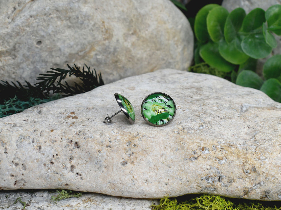 Stud Earrings With Resin Cabochon #437