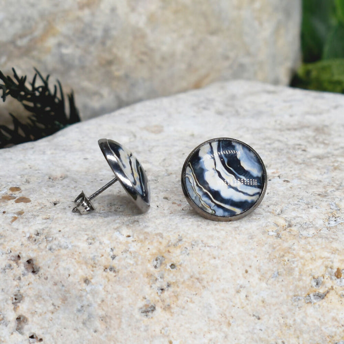 Stud Earrings With Resin Cabochon #388