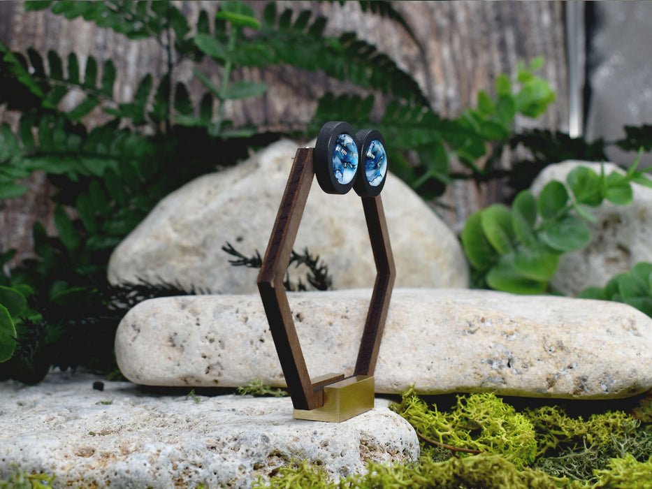 Wood Stud Earrings With Glass Cabochon #206