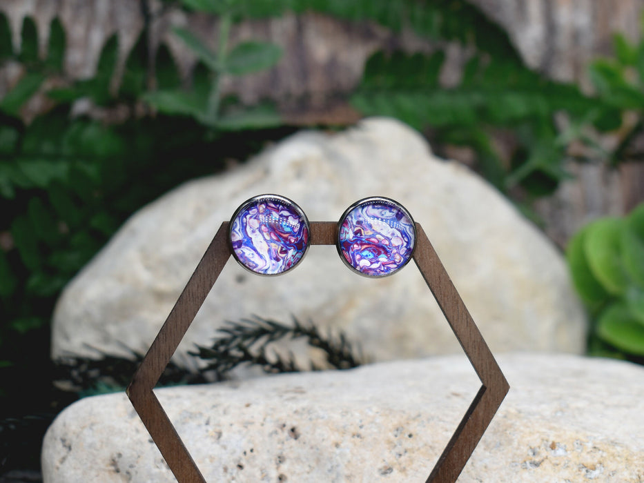 Stud Earrings With Resin Cabochon #349