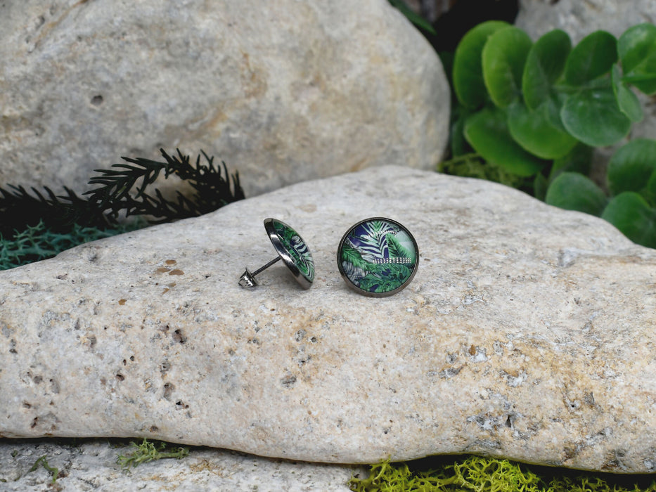 Stud Earrings With Resin Cabochon #429