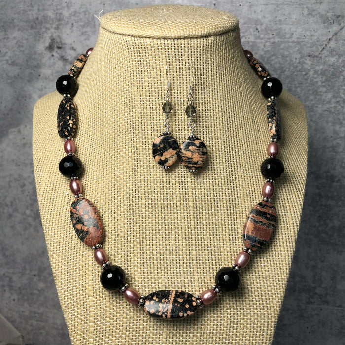 Jasper, Onyx & Freshwater Pearl Necklace