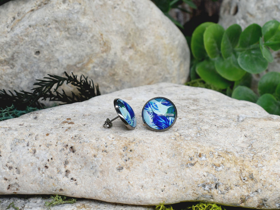 Stud Earrings With Resin Cabochon #433