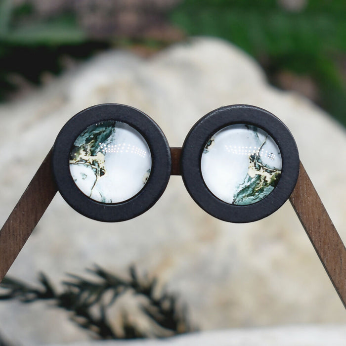 Wood Stud Earrings With Glass Cabochon #207
