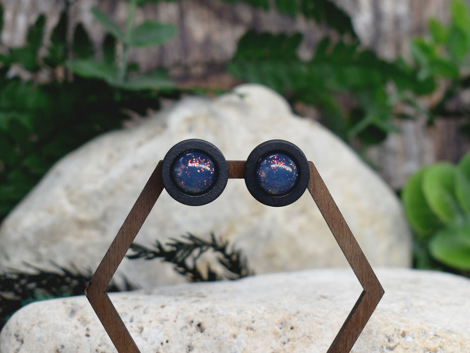 Wood Stud Earrings With Glass Cabochon #181
