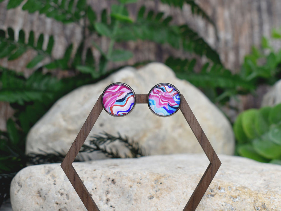 Stud Earrings With Resin Cabochon #453