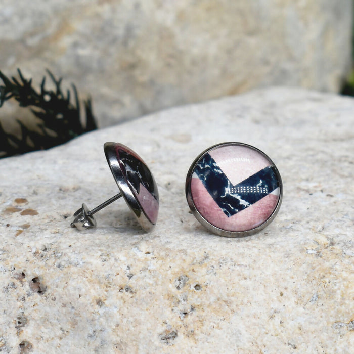 Stud Earrings With Resin Cabochon #362
