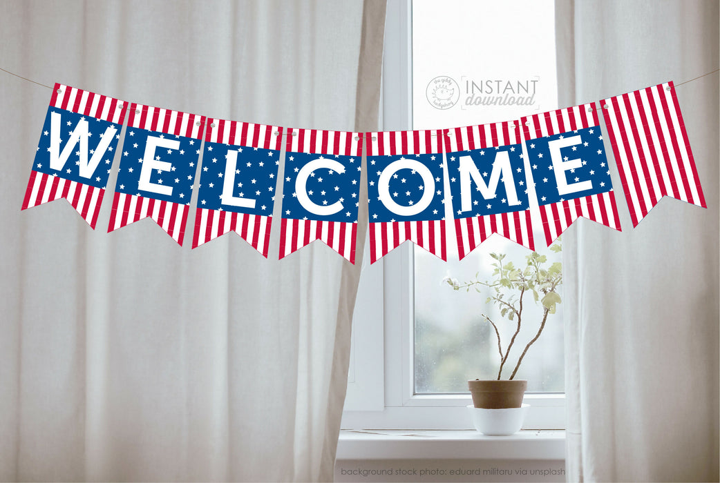 DIY Printable USA Banner, Custom 4th of July Birthday or Citizenship Party Sign, DOWNLOAD