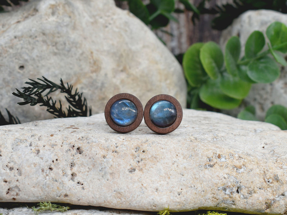 Wood Cufflinks with Labradorite Stone #174