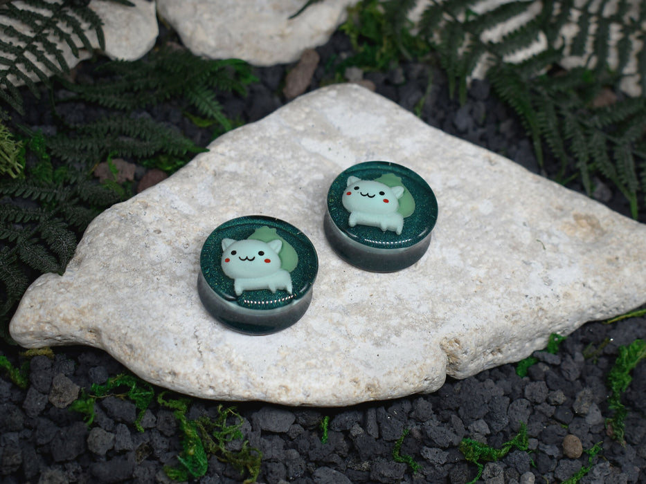 Ear Tunnels 24-30mm Bulbasaur | Pair | Ear Plugs | Gauge Earrings | Gauged Plugs | Resin #55