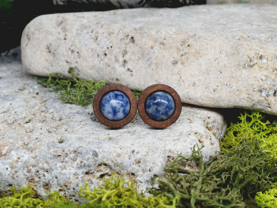Wood Cufflinks with Blue Aventurine Stone #45
