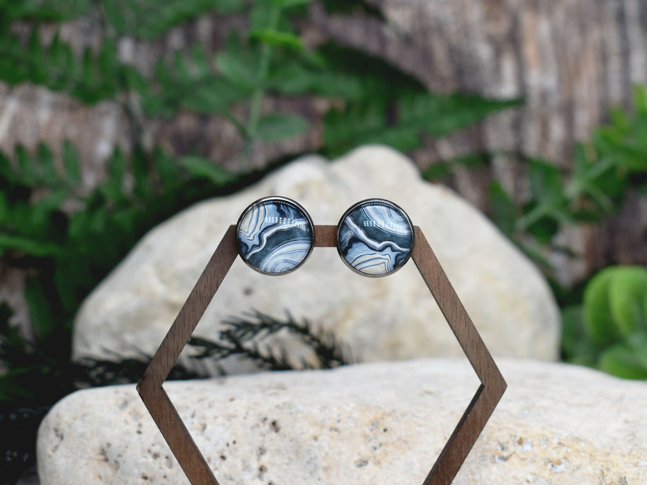 Stud Earrings With Resin Cabochon #393