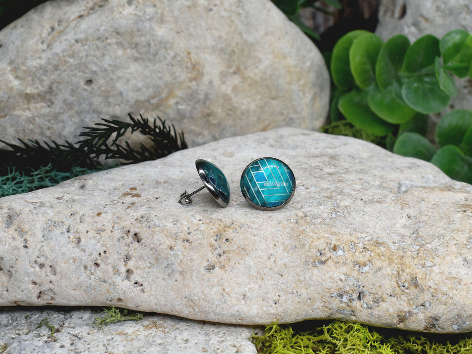 Stud Earrings With Resin Cabochon #445