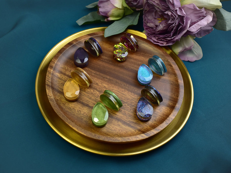 Faceted Teardrop Ear Tunnels 25mm | Pair | Ear Plugs | Gauge Earrings | Gauged Plugs | Resin #371
