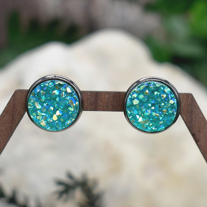 Black Stud Earrings With Resin Druzy #130