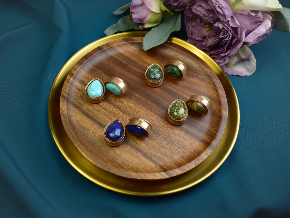 Ear Tunnels 25mm with Stones | Pair | Ear Plugs | Gauge Earrings | Gauged Plugs | Resin #333