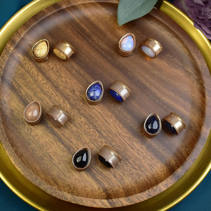 Ear Tunnels 16mm with Stones | Pair | Ear Plugs | Gauge Earrings | Gauged Plugs | Resin #300
