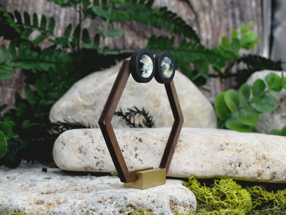 Wood Stud Earrings With Glass Cabochon #195