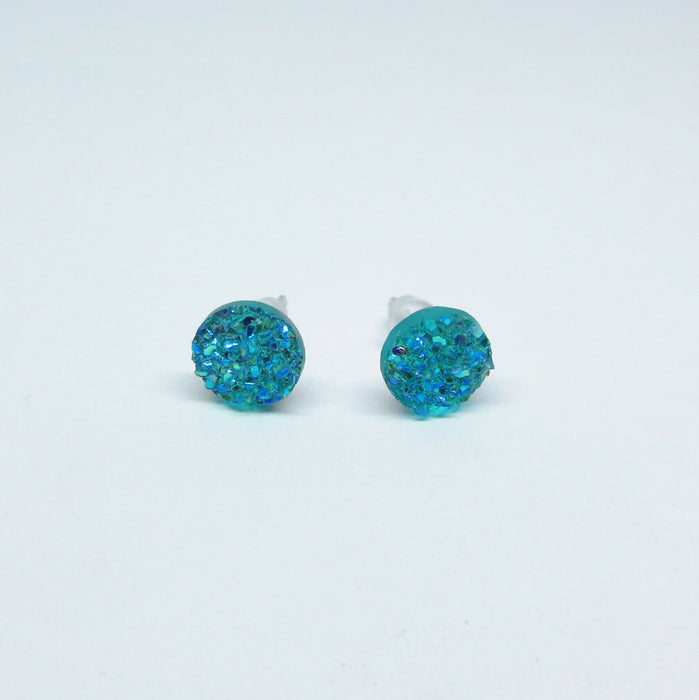 Magnetic_Clip_On_Invisible_Clipon_Stud_Pierced_Nonpierced_Earring_Earrings_Ear_FlatBack_Flat_Back_Irridescent_Druzy_Resin_turquoise_8mm_front
