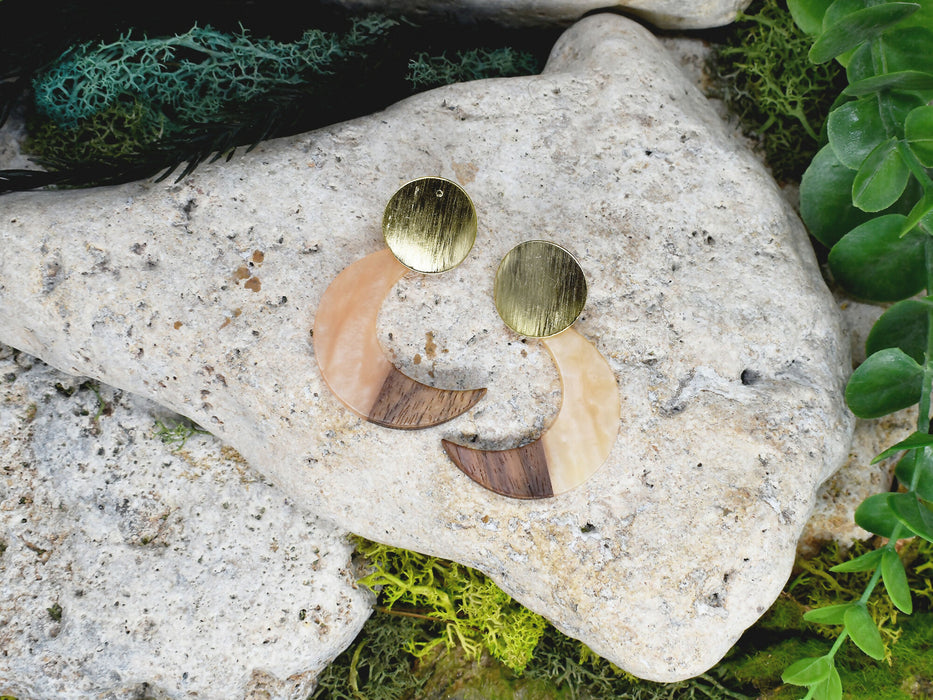 Wood Dangle Earrings with Moon Resin #469