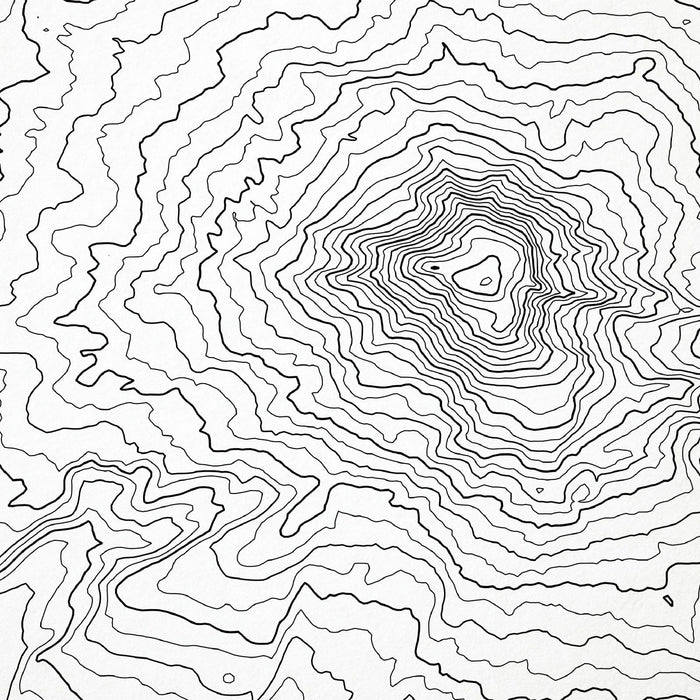 Close-up of contour lines that represent Mount Adams, Washington topography on the map poster.