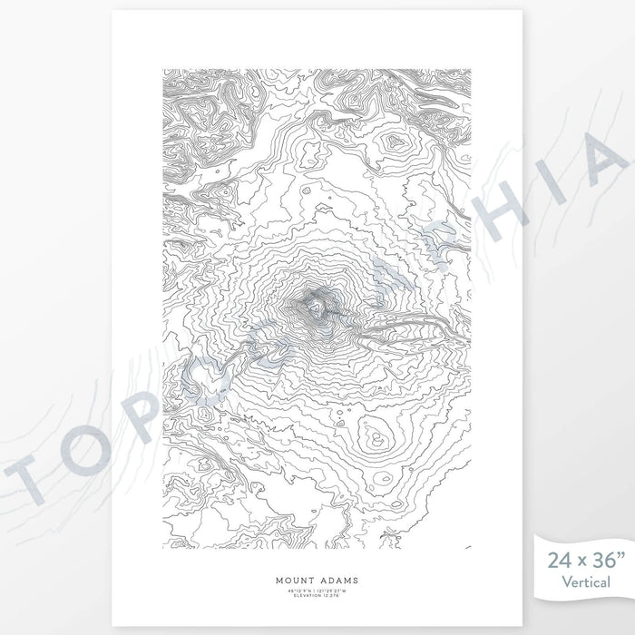 Vertical orientation Mount Adams, Washington poster with topographic map design.