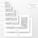 Available sizes for Mount Baker, Washington topographic maps. 5x7, 8x10, 11x14, 16x20, 18x24, 24x36, and 27x40 posters shown. as black and white prints on a gray background.