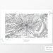 Horizontal custom topo map print of Mount Hood, Oregon. Contour lines show the mountain topography of the area. Mountain elevation artwork