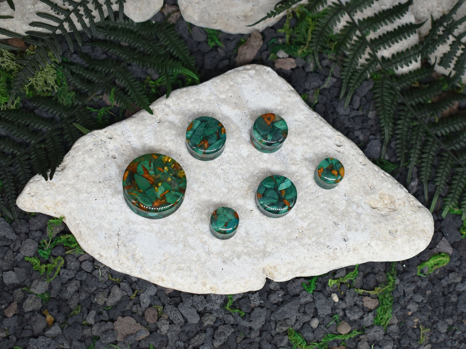 Ear Tunnels 10-26mm Malachite | Pair | Ear Plugs | Gauge Earrings | Gauged Plugs | Resin #135