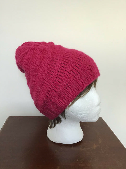 Hand knit wool or wool blend beanie hat