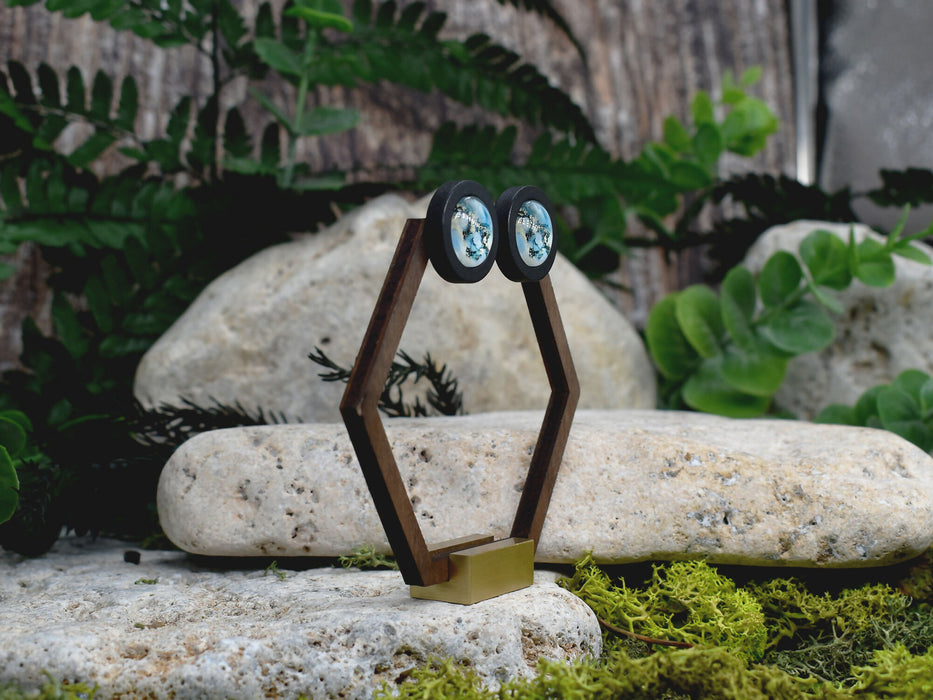 Wood Stud Earrings With Glass Cabochon #202