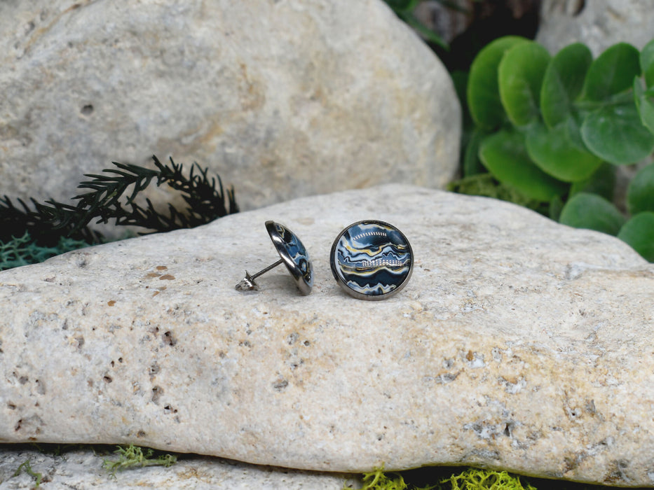 Stud Earrings With Resin Cabochon #397