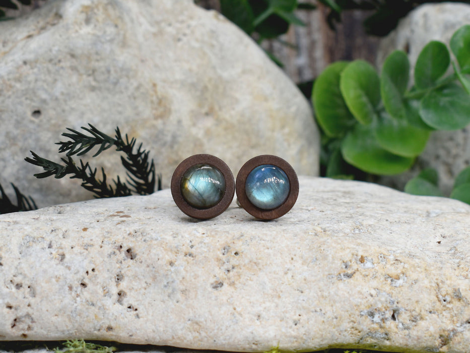 Wood Cufflinks with Labradorite Stone #180